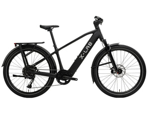 A matte black X-LAB electric bicycle shown from a side profile view against a solid white background.