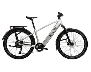 A silver X-LAB electric bicycle with black components, shown from a side profile on a solid white background.